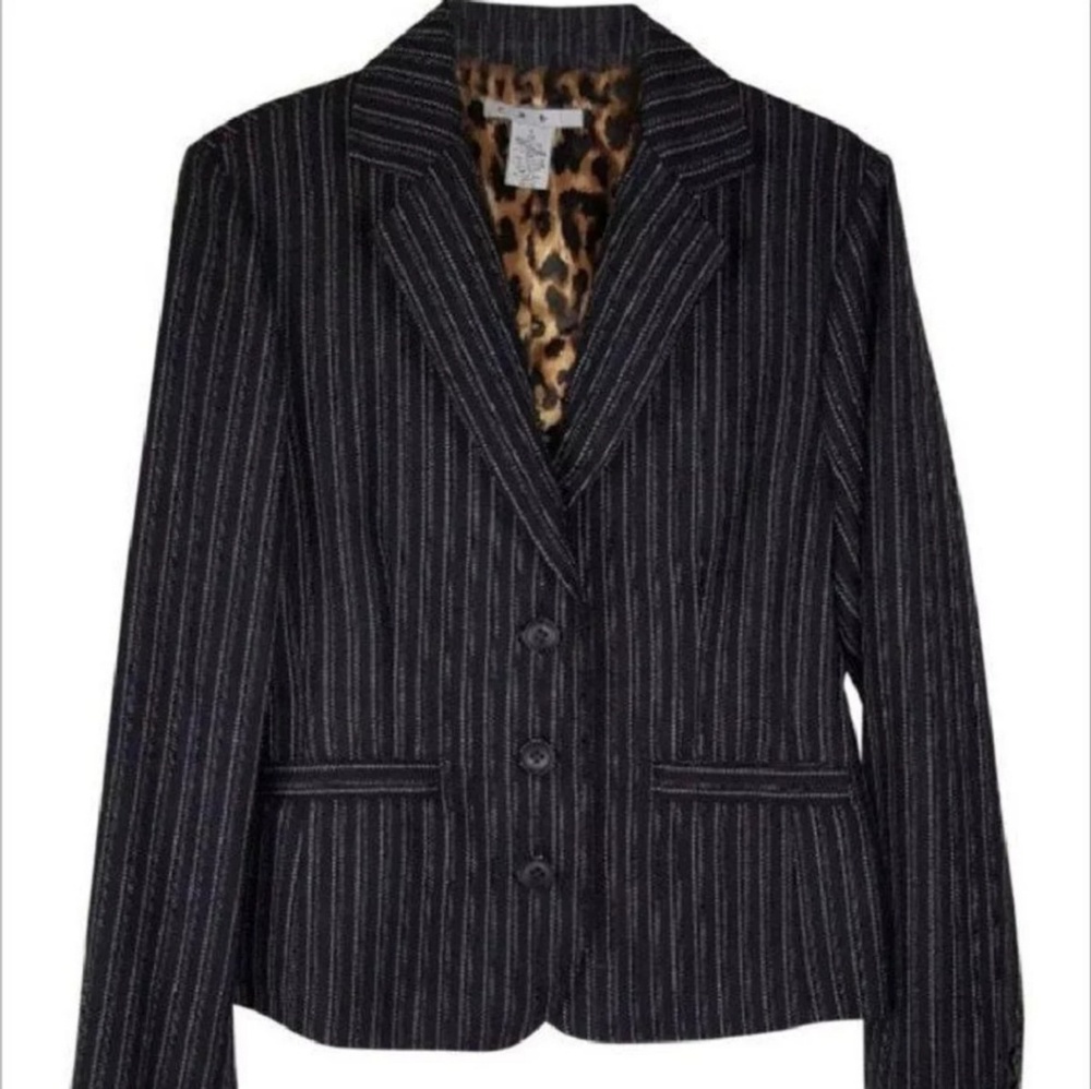 Cabi pinstriped leopard lined blazer size 6
